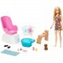 Juego de spa Barbie Mani-Pedi, muñeca Barbie rubia, cachorro, paquetes efervescentes y cambio de color
