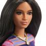 Muñeca Barbie Fashionistas #147con cabello moreno largo y vestido rayado