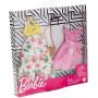 Barbie Fashions - Juego de 2 ropa, 2 trajes de muñeca que incluyen pantalones florales de piernas anchas, un top bandeau amarillo, vestido de cuadro vichy rosa y 2 accesorios