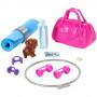 Barbie Fitness Doll, Red-Haired, with Puppy and 9 Accessories
