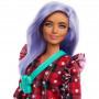 Muñeca Barbie Fashionistas 157 Curvy con cabello lavanda con vestido rojo a cuadros, botas de vaquero blancas y bolso de cactus cruzado verde azulado