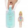 Muñeca Chelsea Barbie Color Reveal con 6 sorpresas, serie Sand & Sun, color azul mármol