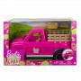 Juego de camioneta y muñeca Barbie Granja Huerto Dulce, muñeca Barbie rubia y camioneta rosa con puerta trasera funcional, fardo de heno, caja y maíz