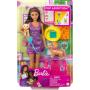 Muñeca Barbie y accesorios Juego de adopción de cachorros con muñeca, 2 cachorros y cambio de color