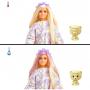 Muñeca y accesorios Barbie Cutie Reveal, león de peluche, con camiseta de Esperanza, pelo rubio con mechas moradas, ojos marrones
