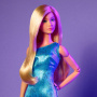 Muñeca Barbie Looks #23 (con cabello rubio ceniza y moda moderna Y2K, vestido azul metálico de un solo hombro con tacones de tiras)