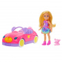 Barbie Chelsea - Juego de vehículos con muñeca rubia pequeña, coche de juguete y accesorio de osito de peluche