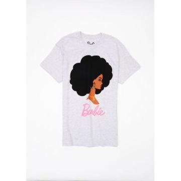 Camiseta gráfica Barbie Afro gris jaspeado