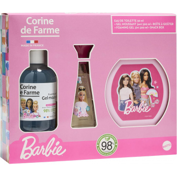 Corine de Farme - Set de regalo Barbie para niños - Agua de colonia floral y frutal 30 ml + gel espumoso 3 en 1, cabello y baño - Ingredientes naturales