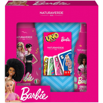 Naturaverde Cofanetto Barbie: gel de baño 300 ml + bálsamo spray 200 ml + juego de cartas UNO