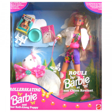 Muñeca Barbie Rollerskating and Roll-Along Puppy