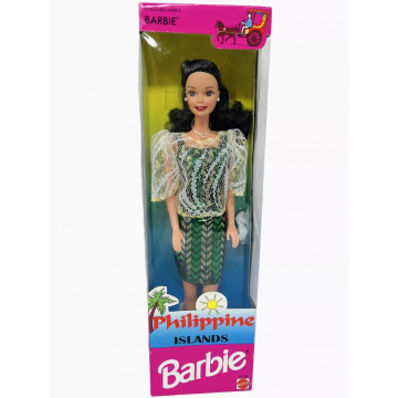 Muñeca Barbie Philippine Islands (Top de encaje blanco dorado verde)