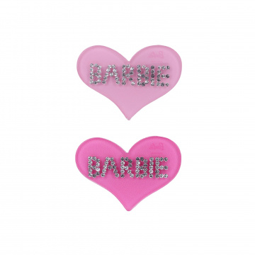 Set Broches Para Cabello Barbie En Forma De Corazón Sintéticos Rosas 5,5x4 Cm 2 Piezas