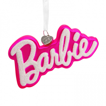 Adorno de vidrio soplado con el logotipo de Barbie™