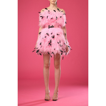 Pink feathers short dress