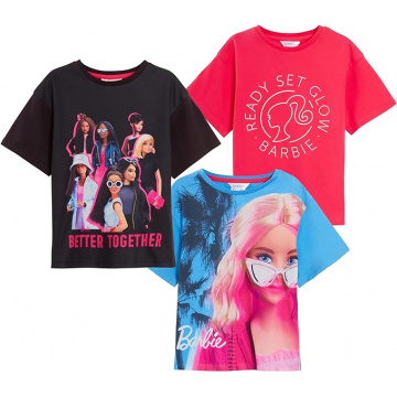 Barbie Girls Paquete de 3 Camisetas Camisetas de algodón para niños Camiseta Oficial de muñeca de Moda Top con Mangas caídas