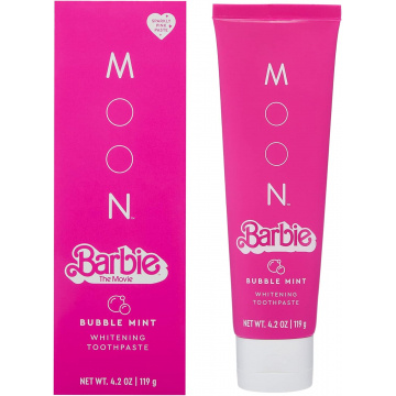 Barbie™ The Movie x MOON Pasta de dientes blanqueadora quitamanchas Bubble Mint, sin flúor, rosa chicle, para niños y adultos