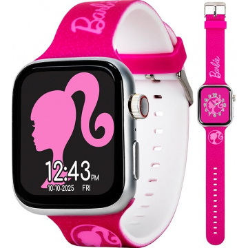 Reloj inteligente con pantalla táctil de Barbie para niñas con correa de silicona con purpurina rosa y esferas de reloj personalizables, cámara digital y rastreador de actividad