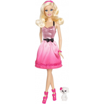 Muñeca Barbie básica con vestido azul con mariposas