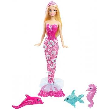 Muñeca Barbie sirena con mascotas del mar