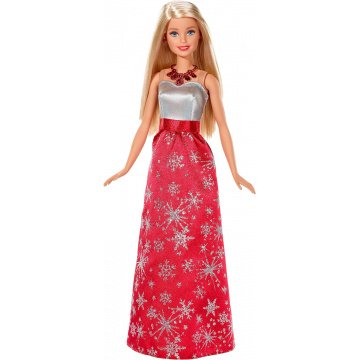 Muñeca Barbie navideña con vestido de copo de nieve (rubia)
