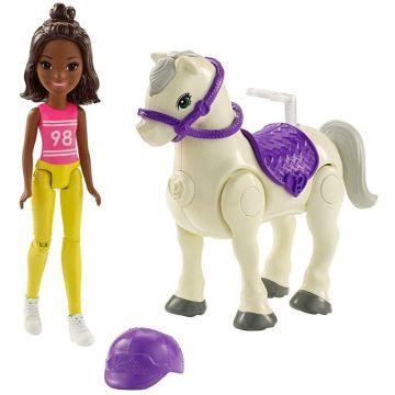 Pony blanco y muñeca de moda rosa Barbie On The Go