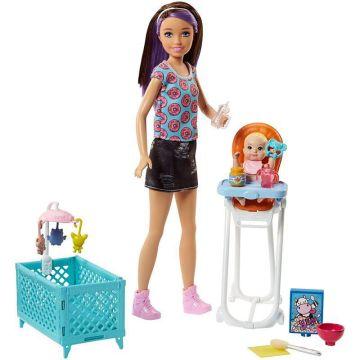 Barbie Babysitting Playset with Skipper Doll, Color-Change Baby Doll, High Chair, Crib and Themed Accessories