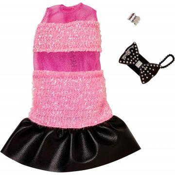 Ropa Barbie - Vestido rosa y negro con purpurina