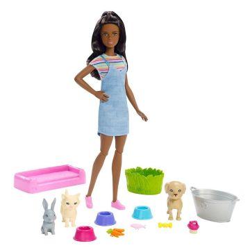 Muñeca y conjunto Baño de mascotas de Barbie