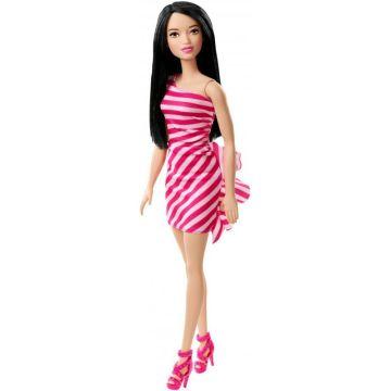 Muñeca Barbie básica con vestido a rayas (morena)