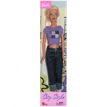 Muñeca Barbie City Style (rubia, camiseta morada)