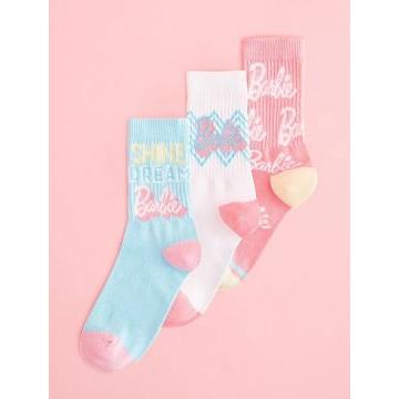 Paquete de 3 pares de calcetines tobilleros con eslogan de Barbie