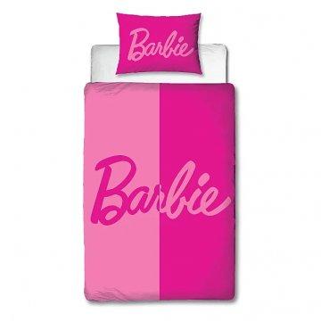 Edredón en tono rosa con logotipo de Barbie