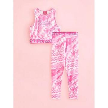 Conjunto de top corto y leggings con efecto tie dye rosa de Barbie (niña)