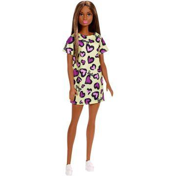 Muñeca Barbie- Vestido con estampado de corazones morado, amarillo y morado