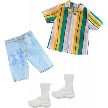 Ropa de Barbie: 1 traje para muñeco Ken incluye camisa a rayas, pantalones cortos de mezclilla y zapatos