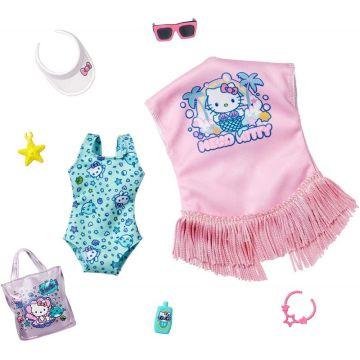 Barbie Storytelling Fashion Pack de ropa para muñecas inspirada en Hello Kitty & Friends: traje de baño, encubrimiento con flecos y 6 muñecas de accesorios con temática de playa