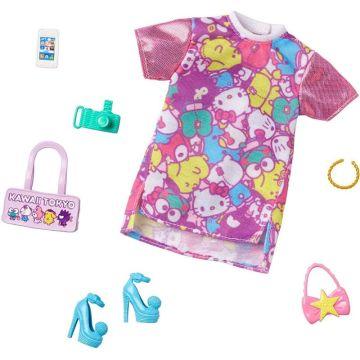 Barbie Storytelling Fashion Pack de ropa para muñecas inspirada en Hello Kitty & Friends: vestido con estampado de personajes y 6 accesorios para muñecas