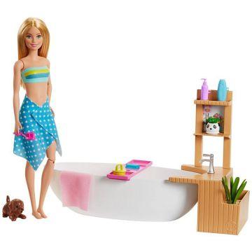 Barbie Fizzy Bath Doll & Playset, Blonde, with Tub, Puppy & More