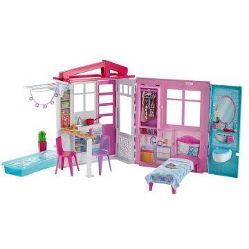 ​Barbie Dollhouse, Portable 1-Story Playset with Pool and Accessories