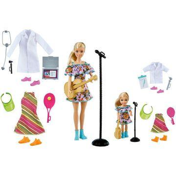 Barbie & Chelsea Careers Playset: 2 Blonde Dolls and Doctor, Tennis Star & Musician Pieces