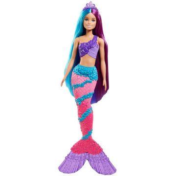 Muñeca sirena Barbie  Dreamtopia con cabello de fantasía extralargo de dos tonos, cepillo para el cabello, tiaras y accesorios de peinado
