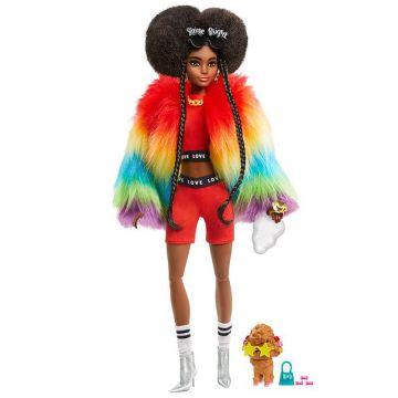 Muñeca número 1 Barbie Extra en abrigo arcoíris con mascota caniche