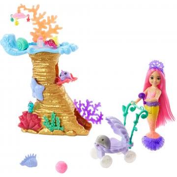 Muñeca Barbie Chelsea Sirena con juego de 4 mascotas