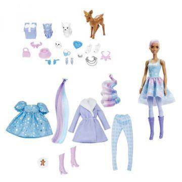Barbie Color Reveal Calendario de Adviento, 1 muñeca y 3 mascotas, 25 sorpresas