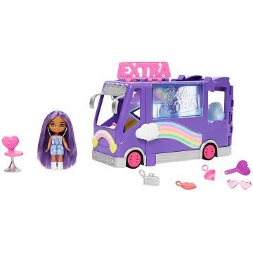 Set de juego con muñeca Barbie Extra Mini Minis Tour Bu, vehículo expandible, ropa y accesorios