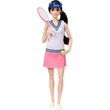 Muñeca Barbie y accesorios, muñeca jugadora de tenis profesional con raqueta y pelota