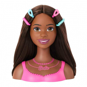 Cabeza de peinado para muñeca Barbie, cabello castaño con 20 accesorios coloridos