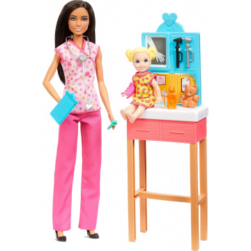 Muñeca Barbie pediatra y set de juego de médico con accesorios, uniforme rosado para niños de 3 años en adelante (rosa)