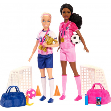 Muñecas Barbie Careers y 15 accesorios, juego de jugador de fútbol Brooklyn” y muñecas rubias de jugadora pequeña, 2 redes, 2 pelotas y más (exclusivo de Amazon)
